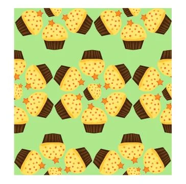Seamless pattern of cupcakes with yellow cream, sweets, baked goods Illustrazione stock