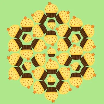 Seamless pattern of cupcakes with yellow cream, sweets, baked goods Illustrazione stock