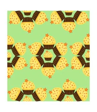 Seamless pattern of cupcakes with yellow cream, sweets, baked goods イラスト素材
