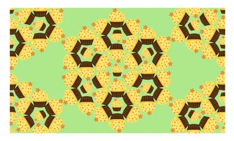 Seamless pattern of cupcakes with yellow cream, sweets, baked goods Illustrazione stock