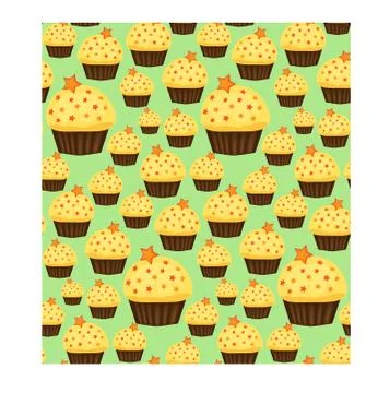 Seamless pattern of cupcakes with yellow cream, sweets, baked goods Illustrazione stock