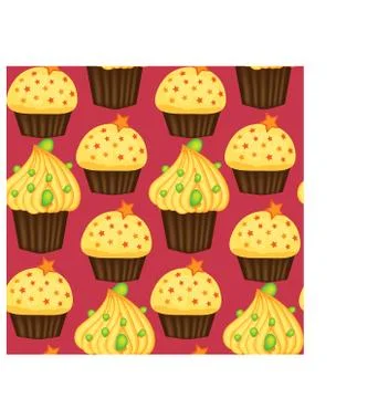 Seamless pattern of cupcakes with yellow cream, sweets, baked goods Stock Illustration