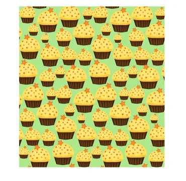 Seamless pattern of cupcakes with yellow cream, sweets, baked goods Illustrazione stock