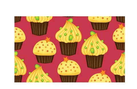Seamless pattern of cupcakes with yellow cream, sweets, baked goods 스톡 일러스트