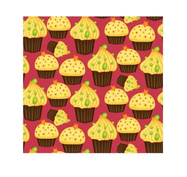 Seamless pattern of cupcakes with yellow cream, sweets, baked goods Stock Illustration