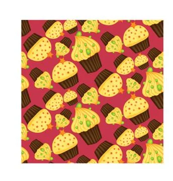 Seamless pattern of cupcakes with yellow cream, sweets, baked goods Illustrazione stock