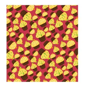 Seamless pattern of cupcakes with yellow cream, sweets, baked goods Illustrazione stock