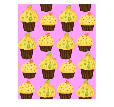 Seamless pattern of cupcakes with yellow cream, sweets, baked goods 库存插图