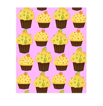Seamless pattern of cupcakes with yellow cream, sweets, baked goods Illustrazione stock