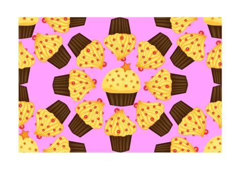 Seamless pattern of cupcakes with yellow cream, sweets, baked goods Stock Illustration