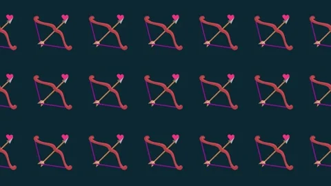 Seamless pattern of Cupid's bow and heart arrow icons in a background animation Stock Footage 324423991