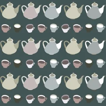 Seamless pattern of cups and kettles Stock Illustration