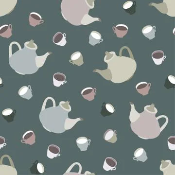 Seamless pattern with cups and teapots Stock Illustration