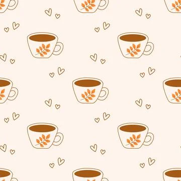 Seamless pattern with cups of aromatic coffee or ripening tea Stock Illustration