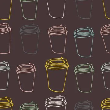 Seamless pattern with cups of coffee illustrations. Autumn and winter mood. Stock Illustration