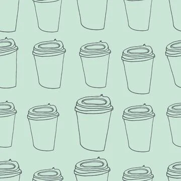 Seamless pattern with cups of coffee illustrations. Autumn and winter mood. Illustrazione stock