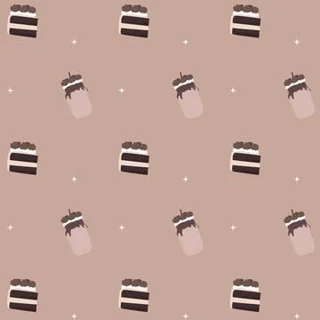 Seamless pattern with cups. Pattern with sweets. Pattern with cake and dessert Stock Illustration