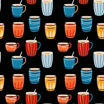 Seamless pattern with cups for tea and coffee, juices. Background with crockery Stock Illustration