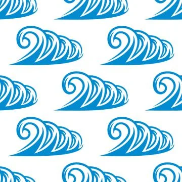 Seamless pattern of curling blue ocean waves Stock Illustration