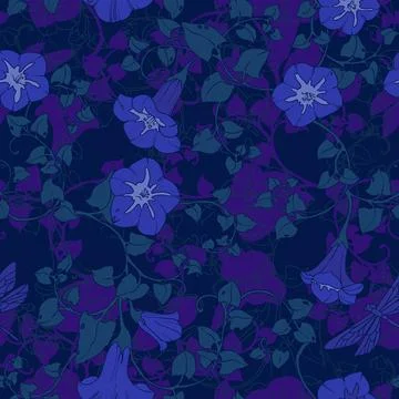 Seamless pattern curly bindweed flowers. Floral vector color illustration. Stock Illustration