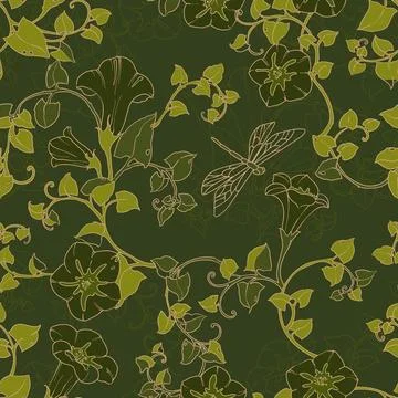 Seamless pattern curly bindweed flowers. Floral color illustration. Stock Illustration