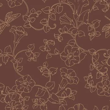 Seamless pattern curly bindweed flowers. Floral color illustration. Stock Illustration