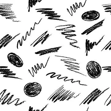 Seamless pattern of curly lines by wax crayon, hand drawn grunge background.. 스톡 일러스트