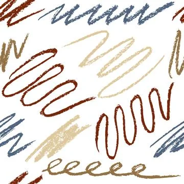Seamless pattern of curly lines by wax crayon, hand drawn grunge background.. Illustrazione stock