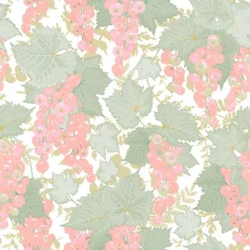 Seamless pattern with currant berries and leaves in watercolor style. Vintage Stock Illustration