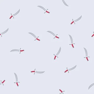 Seamless pattern curved blade dagger with red hilt vector Stock Illustration