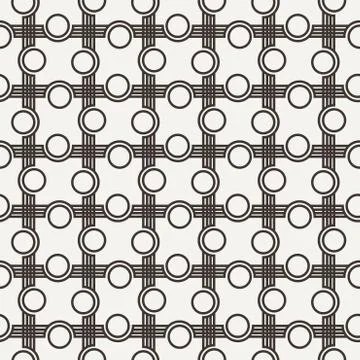 Seamless pattern of curved lines with circles Stock Illustration