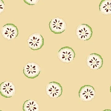 Seamless pattern custard apple cross section showing seeds and pulp Stock Illustration