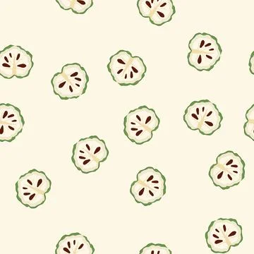Seamless pattern custard apple cross section showing seeds and pulp Illustrazione stock