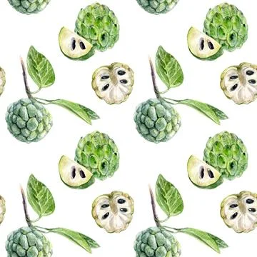 Seamless pattern with custard apple fruit and leaves, perfect for wallpaper Stock Illustration