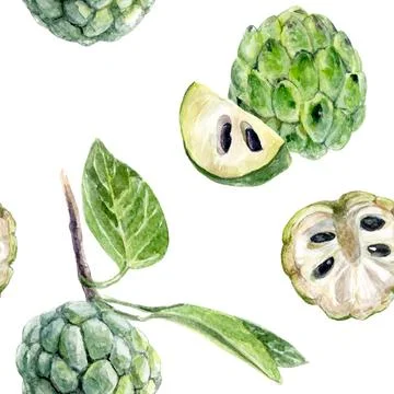 Seamless pattern with custard apple fruit and leaves, perfect for wallpaper Stockillustratie
