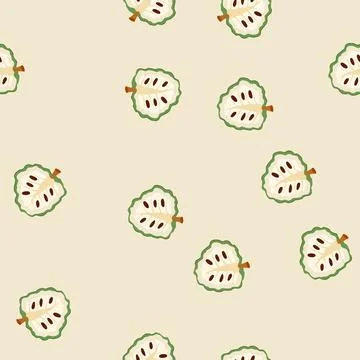 Seamless pattern custard apple half fruit cross section showing pulp 스톡 일러스트