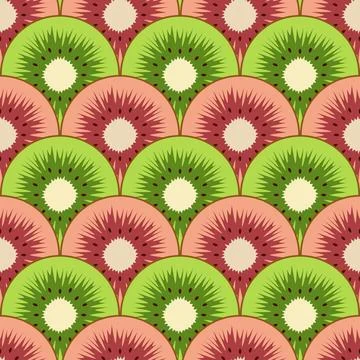 Seamless pattern with cut green and red kiwi fruit Stock Illustration