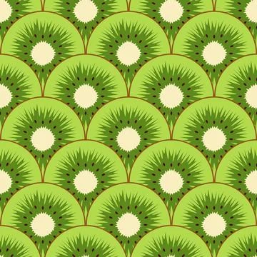 Seamless pattern with cut green kiwi fruit Stock Illustration