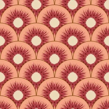 Seamless pattern with cut red kiwi fruit. Stock Illustration