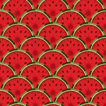 Seamless pattern with cut red watermelon. Stock Illustration