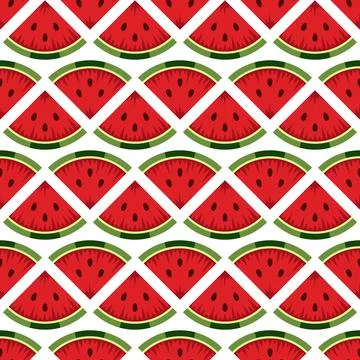 Seamless pattern with cut red watermelon. Stock Illustration