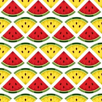 Seamless pattern with cut yellow and red watermelon. Stock Illustration