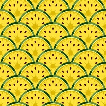 Seamless pattern with cut yellow watermelon. Stock Illustration