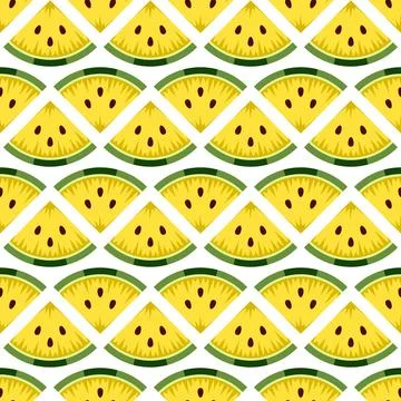 Seamless pattern with cut yellow watermelon. Stock Illustration