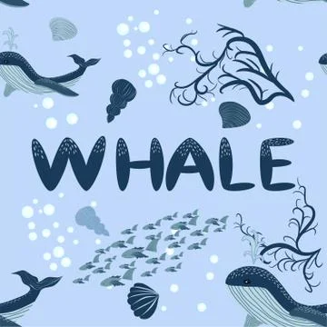 Seamless Pattern cute adorable beach funny theme, ocean blue whale,jelly fish Stock Illustration