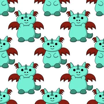 Seamless pattern with cute adorable dragon Stock Illustration