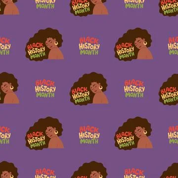 Seamless pattern with Cute African American woman with long hair and letter.. Illustrazione stock