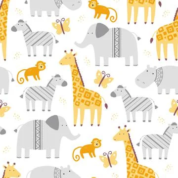 Seamless pattern with cute african animals 스톡 일러스트