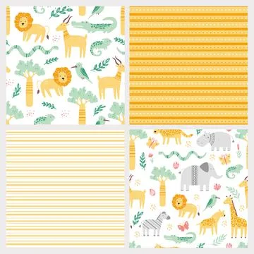Seamless pattern with cute african animals 스톡 일러스트