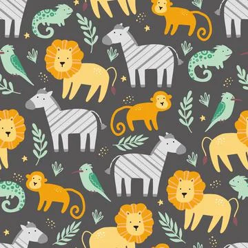 Seamless pattern with cute african animals Stock Illustration